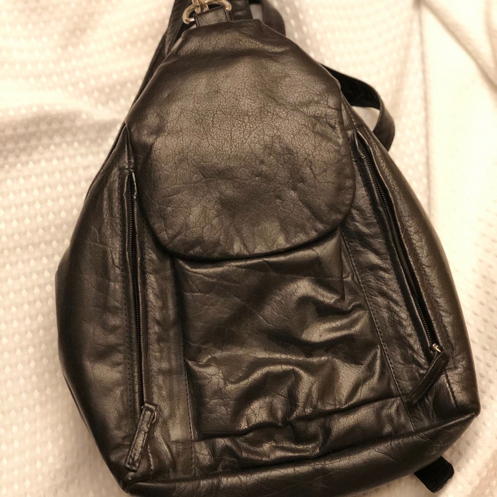 Black Leather Back Pack Bag